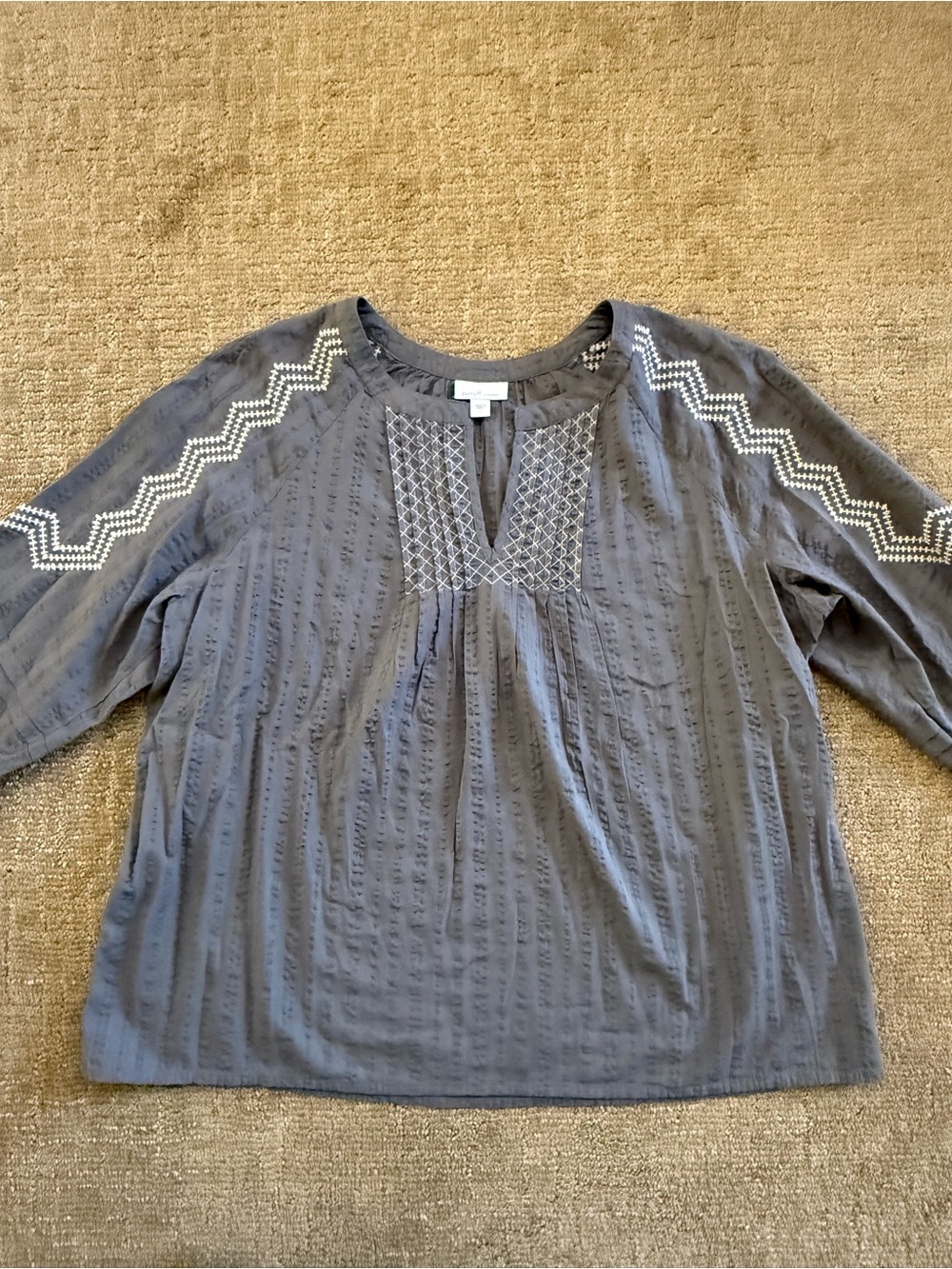 J Jill PureJill Size Large Women’s Embroidered Gray Peasant Blouse